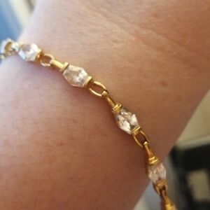 Gorgeous Bezel Crystals In Yellow Gold Vermeil Silver 925 Bracelet 7.5" Long